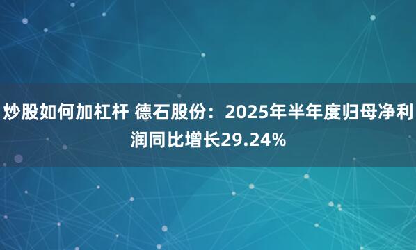 炒股如何加杠杆 德石股份：2025年半年度归母净利润同比增长29.24%