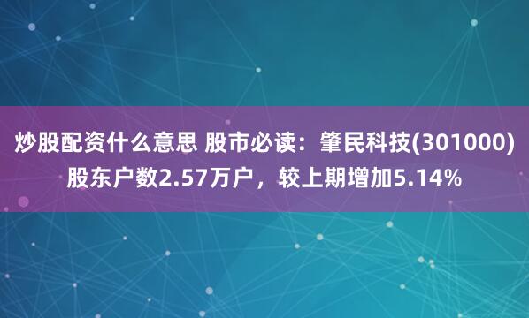 炒股配资什么意思 股市必读：肇民科技(301000)股东户数2.57万户，较上期增加5.14%