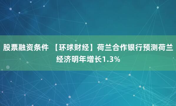 股票融资条件 【环球财经】荷兰合作银行预测荷兰经济明年增长1.3%